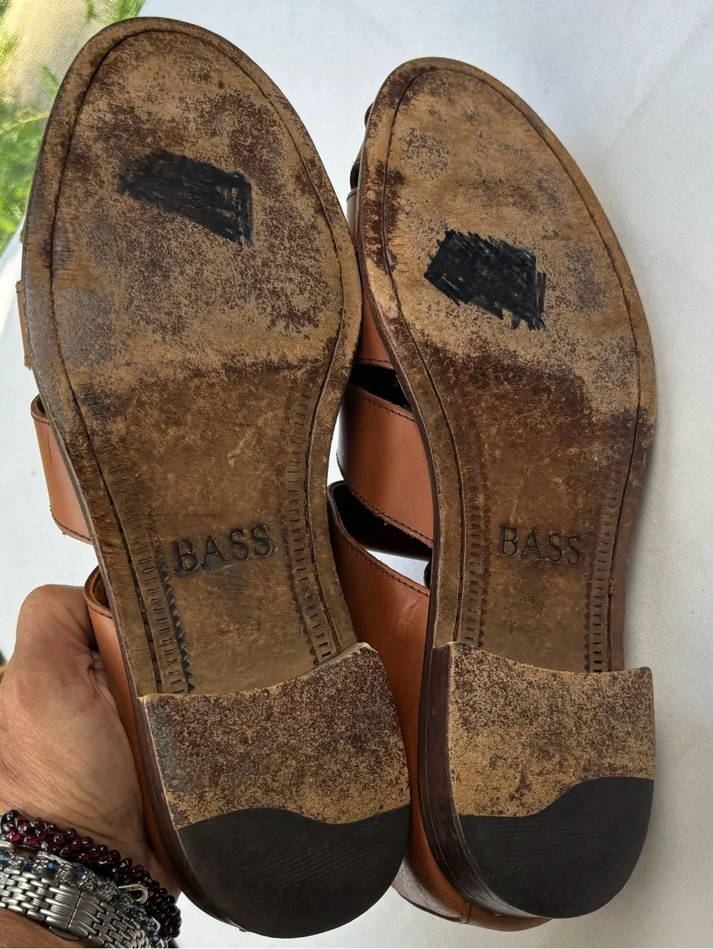 Bass Muzi Loafers British Tan Men’s Size 12 Leather Monk Strap Sandals w/Buckle